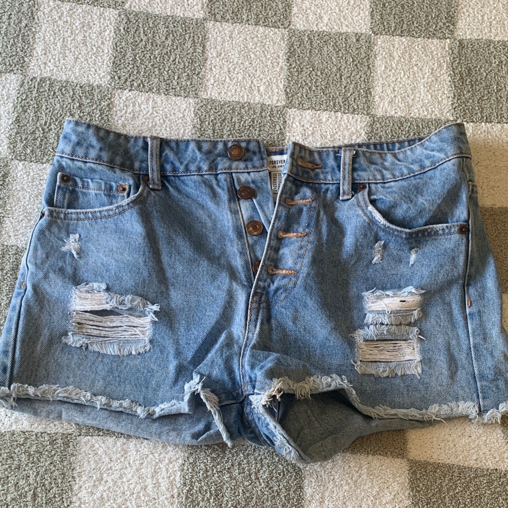 Forever 21 Light Blue Distressed Jean Shorts